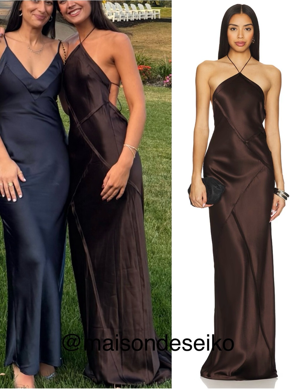 NWT Retrofete Maxi Dress Brown Satin Sylvia Halter Wedding Guest size XS